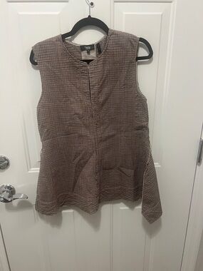Theory Brown and Cream Houndstooth Sleeveless Peplum Tunic